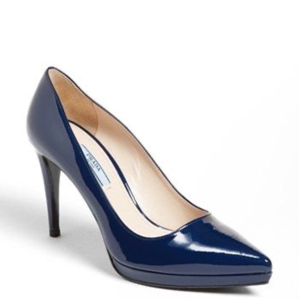 Prada Platform Pump Patent Leather Blue 39 / 8.5 Like New